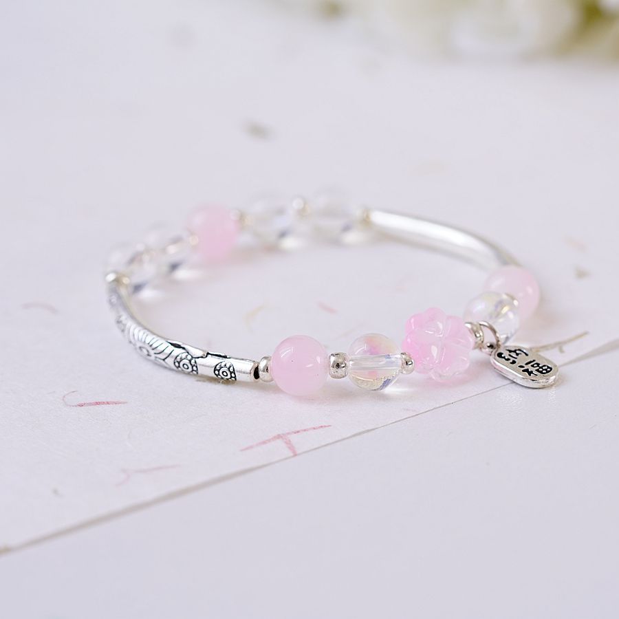 thumbnail image 1 of Nuevo bosque creativo trébol de cuatro hojas pulsera estilo étnico femenino literatura y arte pequeño estudiante fresco moda pulsera joyería trébol de cuatro hojas B-rosa uno, 1 of 2