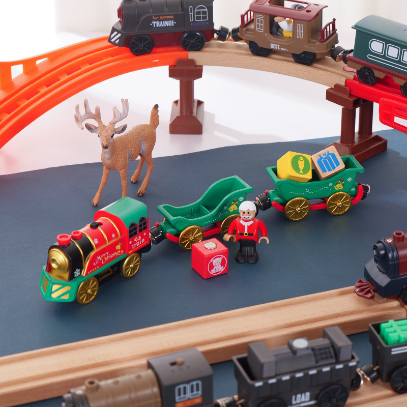 Amazon Xiyin temu track set scene children's electric train toy Christmas music theme suit