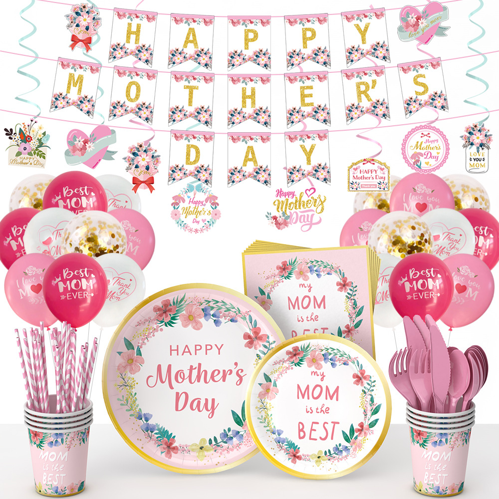 Nuevo Día DE LA Madre tema de la flor del partido decoración suministros Día DE LA Madre tire de la bandera bandeja de papel cubierta de la decoración del tejido