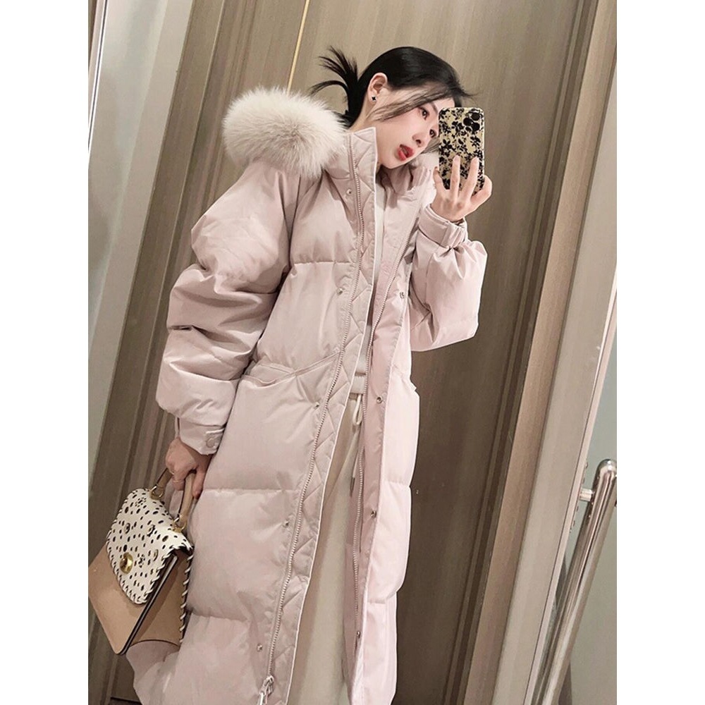 香榭颂大毛领羽绒服女中长款宽松加厚2025冬季新款白鸭绒过膝外套