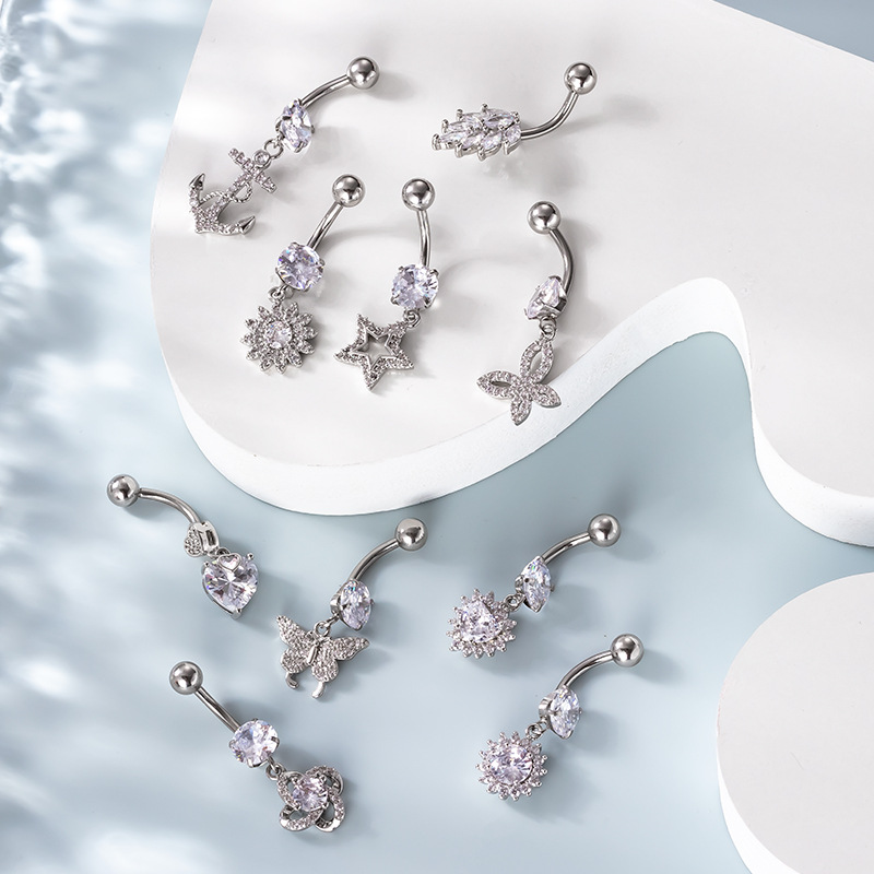 Fashion Butterfly Metal Plating Zircon Belly Ring