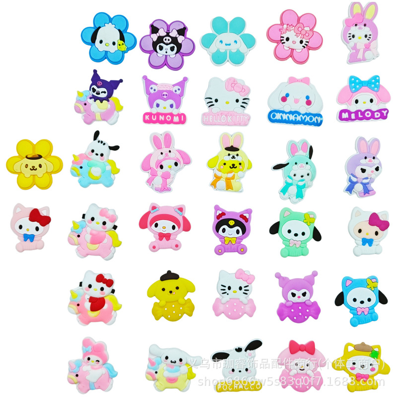 Cartoon Sanrio Series Clogs Shoe Flower Shoe Buckle Decorative Buckle Pvc Soft Glue DIY Accessories Shoe Flower Buckle Ready Stock