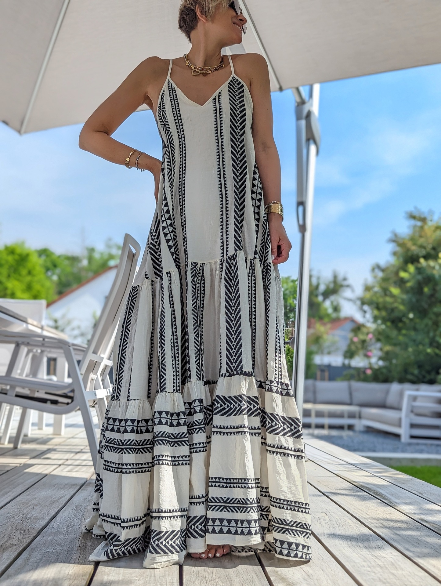 246g Weight Midi Dress Dress Length Type Sleeveless Sleeve Length Regular Dress Dresses Type Polyester Fabric Type Mid Waist Waist Line Travel, Selfie Occasion Wholesale Women's Streetwear Printing Backless Geometric Travel Selfie V Neck Sleeveless Regular Dress
