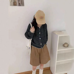设计感韩版圆领毛衣开衫女秋冬软糯小众彩扣勾花针织衫上衣潮外套