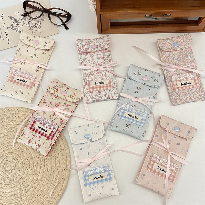 5983 Ins Floral Stitching Glasses Cosmetics Bag Portable Glasses Bag Women's Sunglasses Glasses Case Fabric Cosmetics Bag