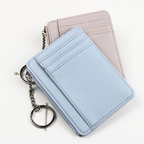  New Casual Card Bag Zipper Keychain Multi-card Slot ID Leather Case Multi-function Lychee Pattern Coin Purse Card Holder