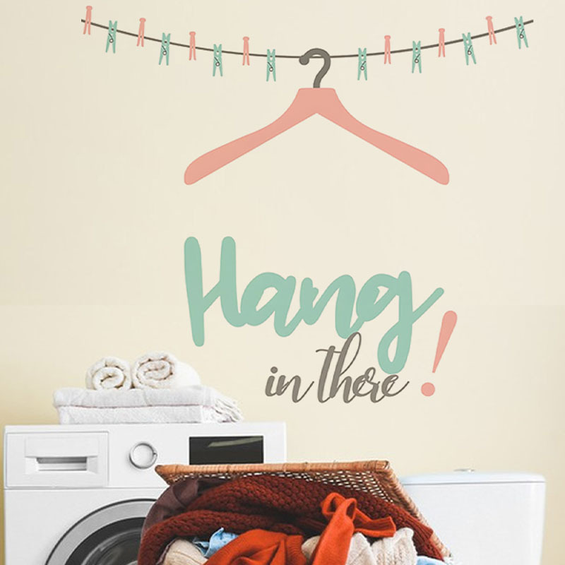 Cartoon Drying Rack English Phrase Wall Stickers Decorative Laundry Bathroom Self-adhesive Painting Removable PVC Wall Stickers