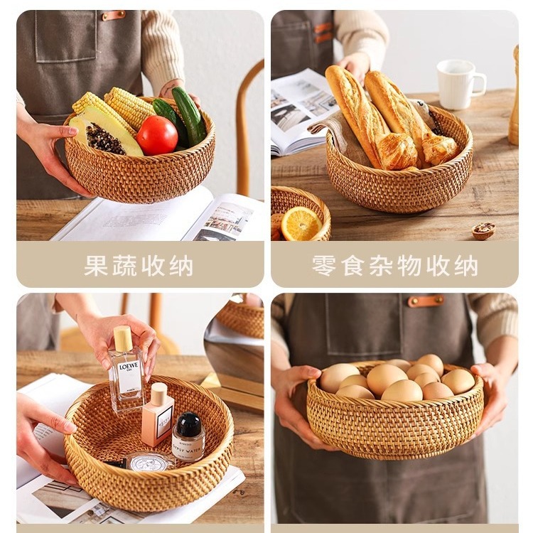 Vintage artesanal trenzado bandeja de frutas trenzada pan canasta casera cesta de desayuno cesta de picnic cesta de bocadillos cesta de postres