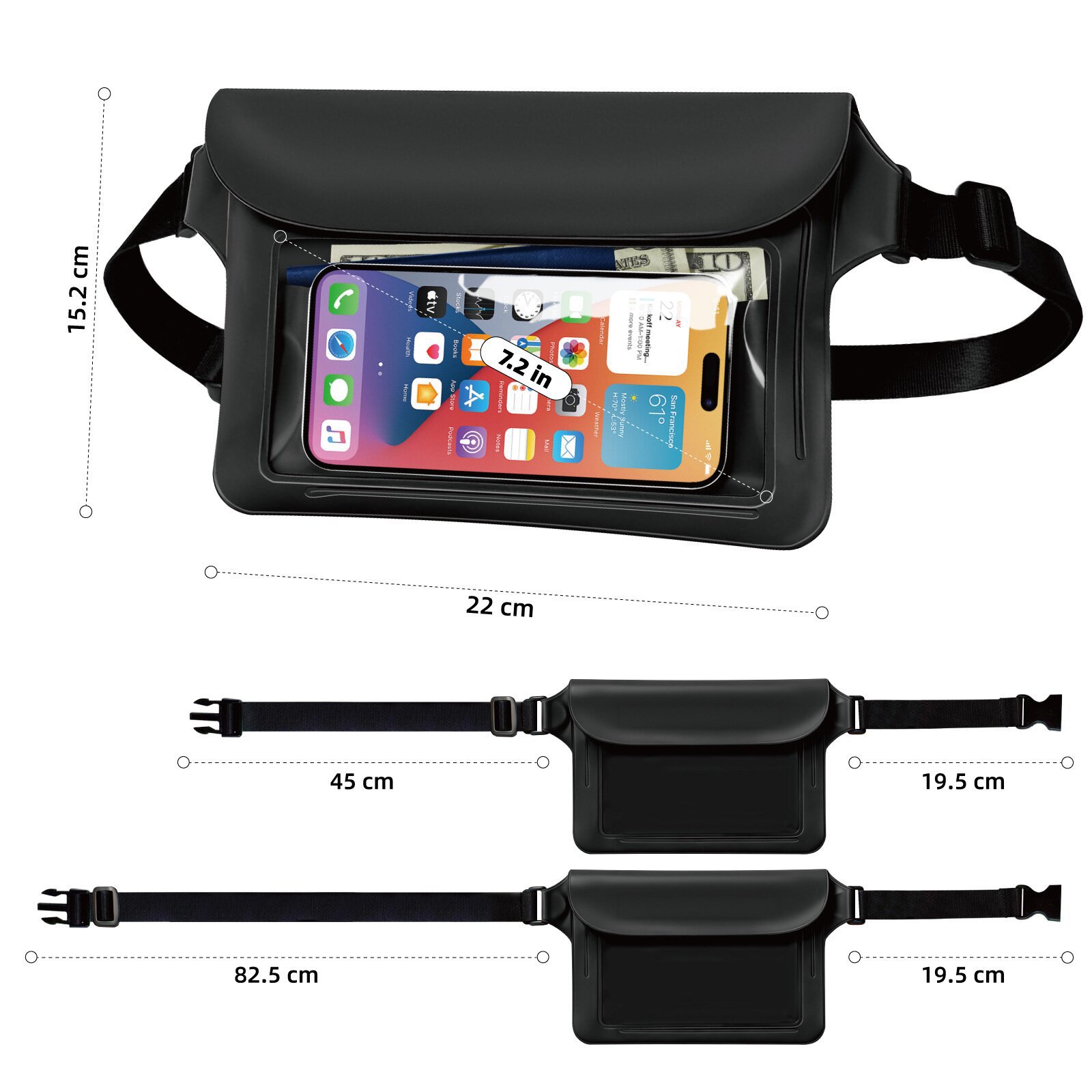 Cross-border best-selling PVC waterproof waist bag, outdoor rafting and swimming waterproof bag, touch-screen visible mobile phone waterproof pouch