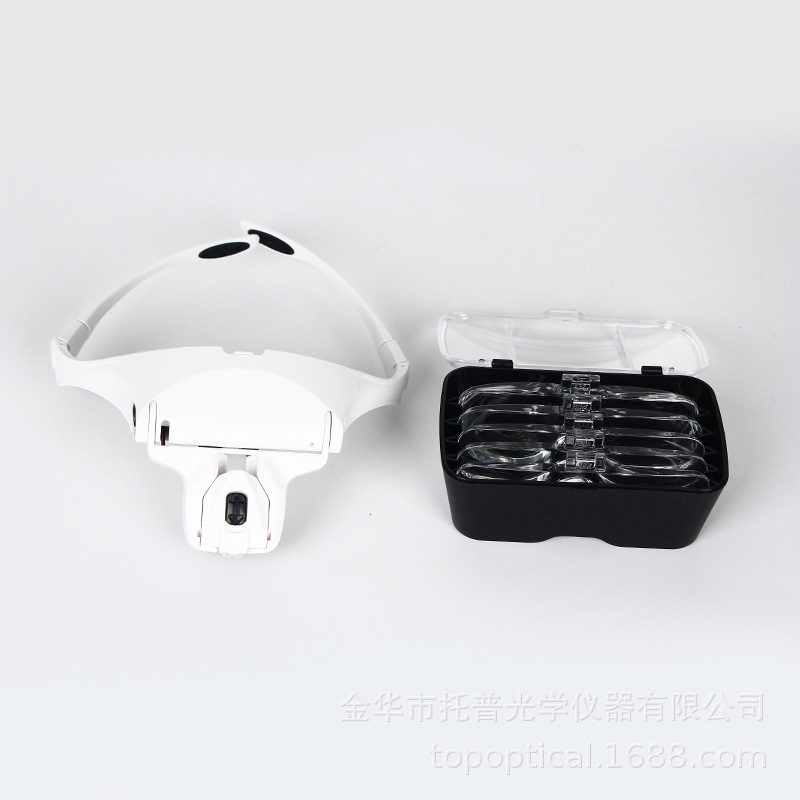 Fábrica óptica suministra 3 luces LED de casco blanco, lupa de lente múltiple, lupa de múltiple multiplicador
