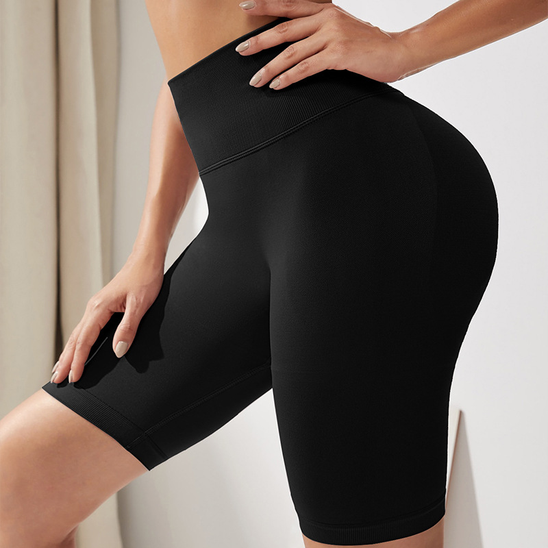 Pantalones cortos recortadas de cintura alta de color sólido Levantamiento de cadera medias deportivas transpirables de alta elasticidad corriendo ropa exterior de secado rápido pantalones de yoga de cintura alta