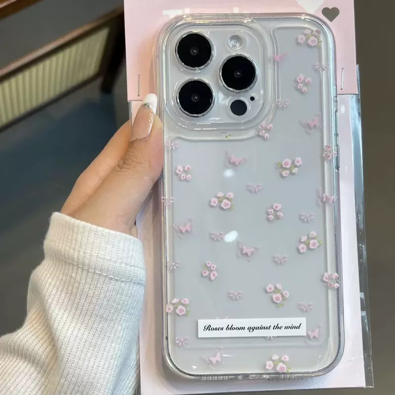 Розовый мелкий цветочный, подходит для Apple 15/16 Pro Max, точные отверстия, мягкий чехол, полноценная защита, iPhone 11/XS Max