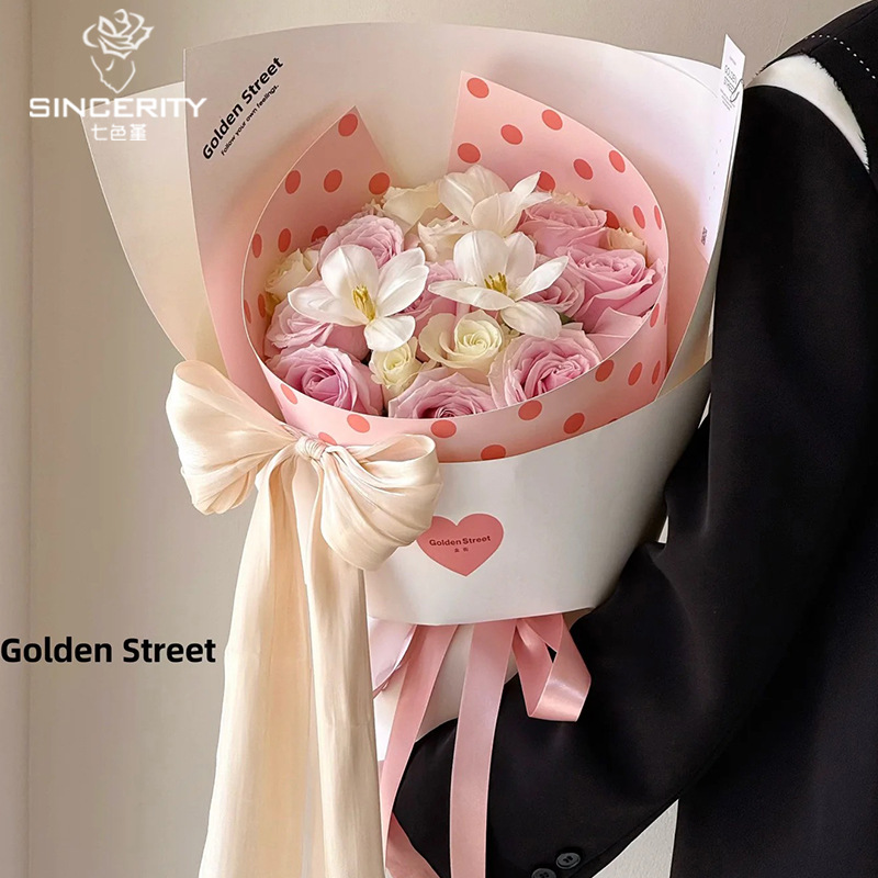 Día de la madre de siete colores, 520 vals, película estereotipada, película de forma de punto de onda redonda roja, flor floral, bolsa DIY