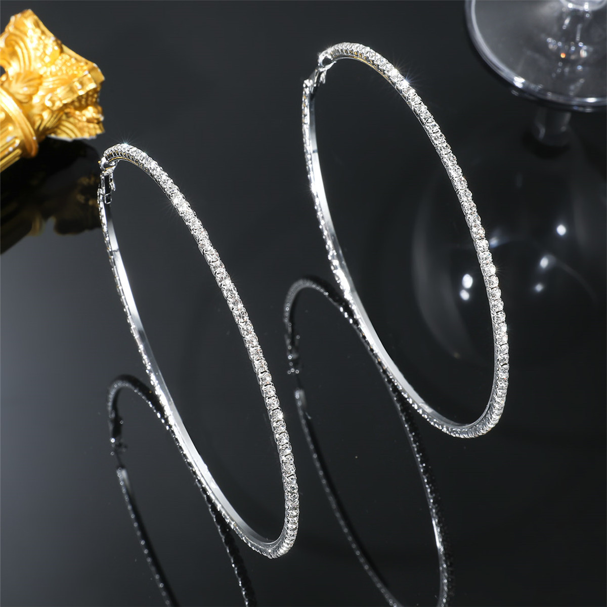 Personnalité exagérée, grandes boucles d'oreilles de 10 cm pour femmes, simples à la mode, boucles d'oreilles serties de diamants et accessoires_voghion.com