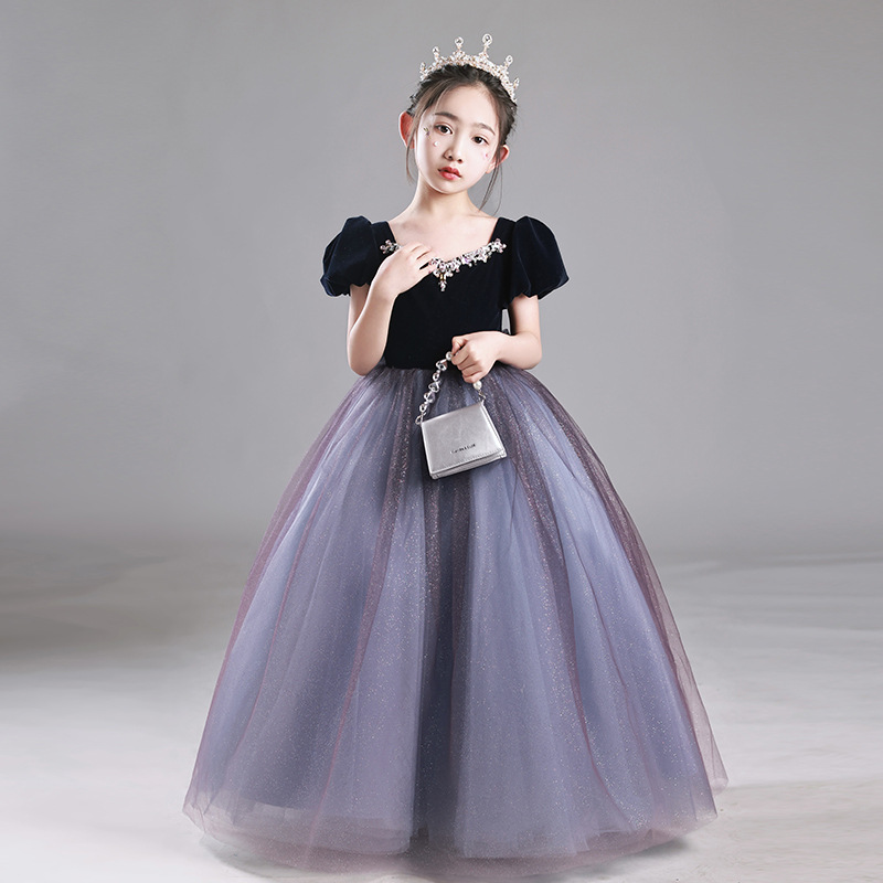 Luxury Velvet Princess Dress For Girls – Elegant Party Gown For Piano Recitals, Hosting & Special Occasions_voghion.com
