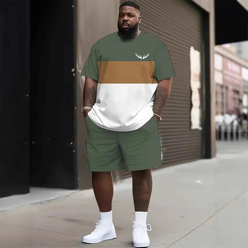 Temu Summer T-shirt & Shorts Set: Casual Beachwear with 3D Digital Print and Lettered Design