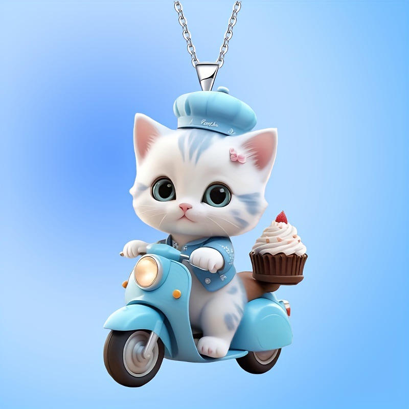 Collar colgante de motocicleta de paseo de gato de acrílico de moda-Regalo perfecto para el encantador encanto rosa/azul image 7