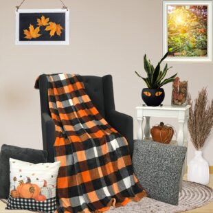 Brown Plaid Pattern Blanket Home Soft Comfortable Flannel Warm Blanket Cover Blanket Birthday Halloween Gift
