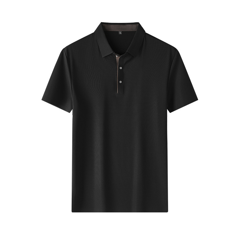 2026 New Men's Ice Silk Polo Shirt Summer Thin Breathable Quick-Dry Turn-Down Collar Short-Sleeve Business Casual Solid Color Top