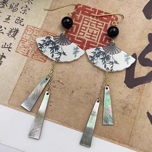 中式古风扇子流苏耳环女高级感国风汉服配饰复古百搭个性长款耳饰