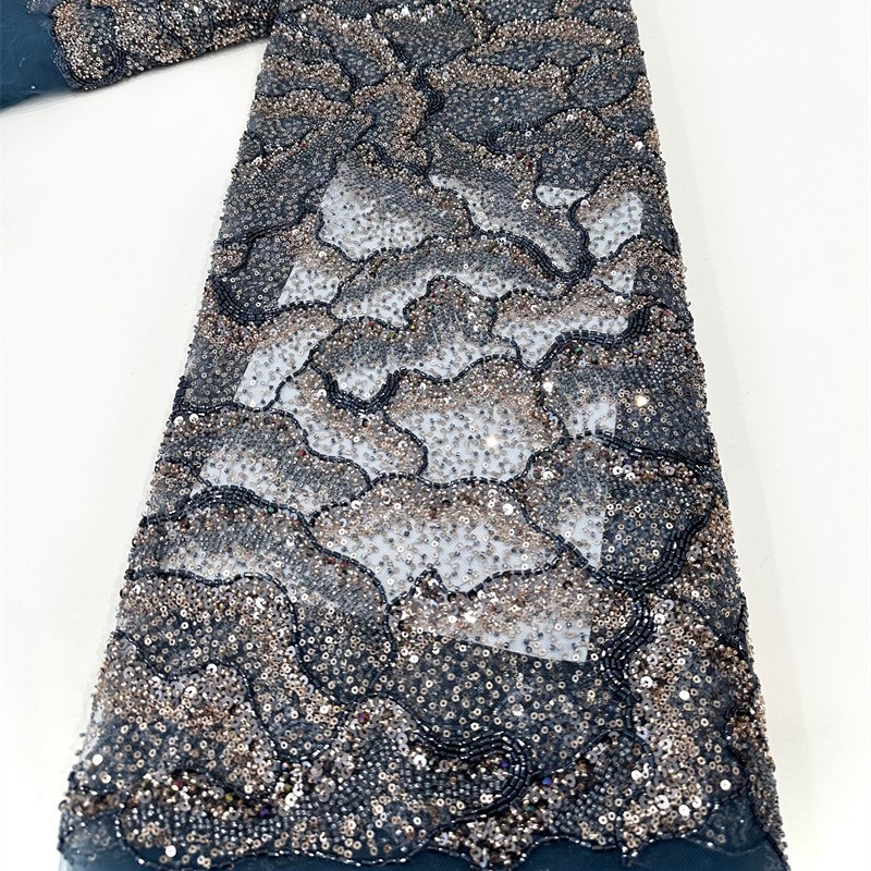 Textura ondulada multicolor industria pesada diamante de alta densidad lenteja tela de tubo de perlas vestido de boda moda tela de vestido