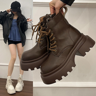 Thick-Soled Slimming Look Maillard Style Short Boots 2025 Autum New British Style Round-Toe Retro Small Martin Boots for Women