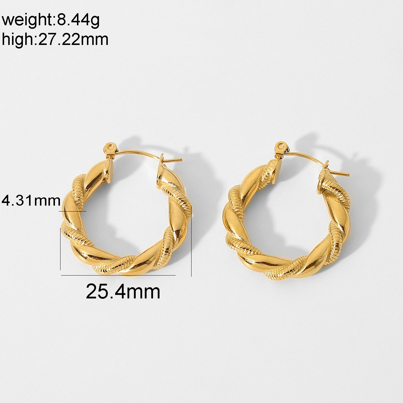 Gold-plated Stainless Steel Bread Pattern Double-strand Hemp Wreath Hoop Earrings display picture 9