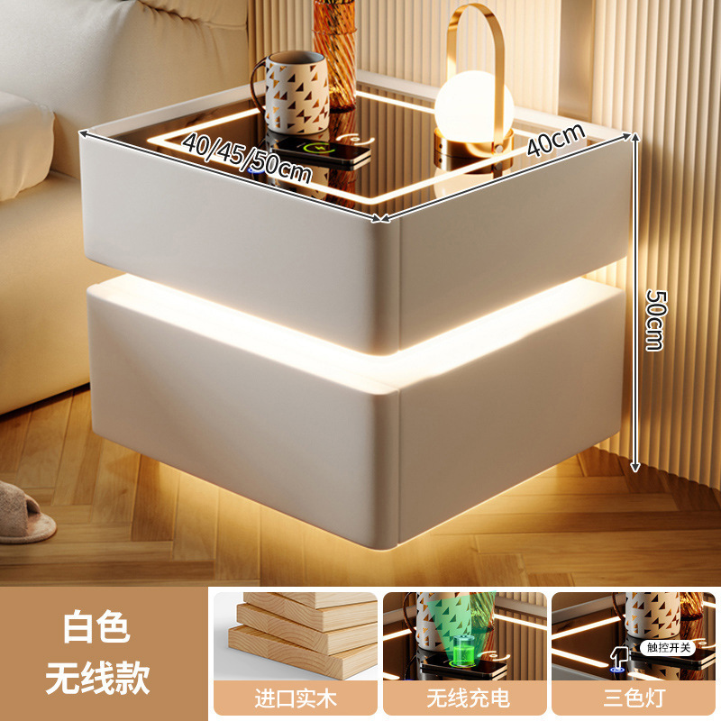 Mesita de noche inteligente, lujo ligero, alta calidad, madera maciza con luz 2024, nuevo dormitorio con cerradura, pequeño gabinete, simple y moderno