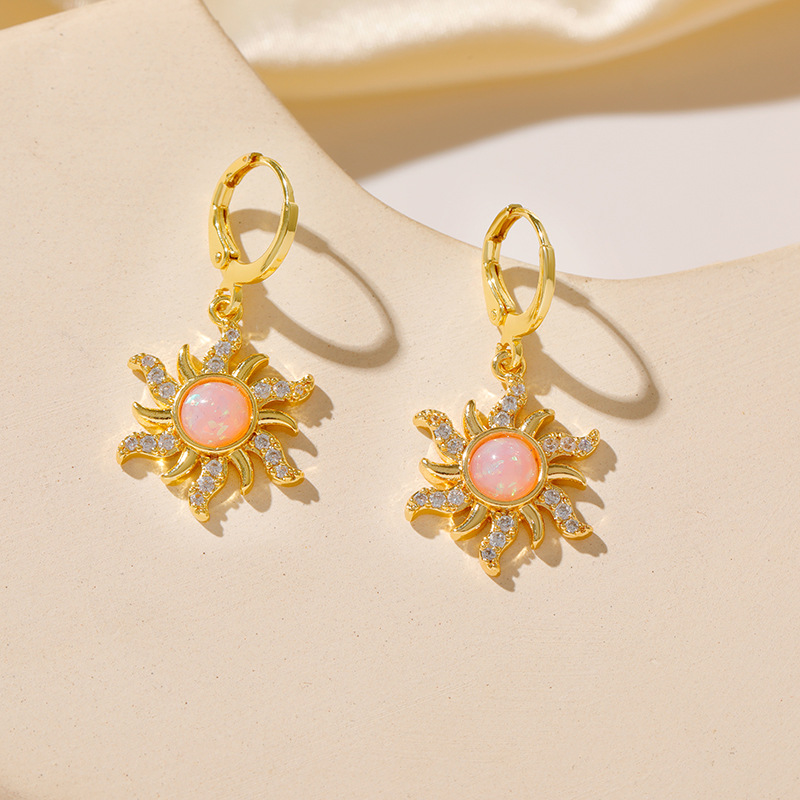 All Seasons Season Women's Gender 1 Pair Vintage Style Classic Style Flower Plating 304 Stainless Steel Opal Drop Earrings