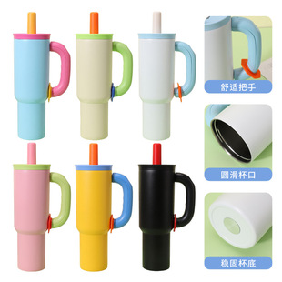 New Dopamine Color Stainless Steel Ice Cup with Straw Large Capacity Thermos Cup with Handle Portable Car Cup
