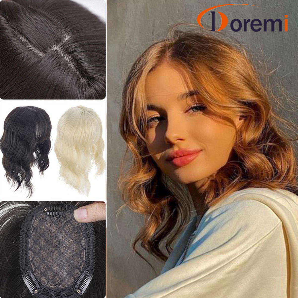 Complément capillaire synthétique femme perruque courte bouclée_voghion.com