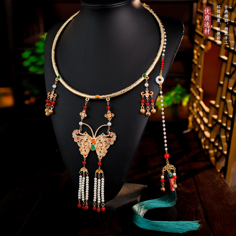 Iman Ancient Style Hanfu Necklace Classical Retro Palace Alloy Butterfly Ming-Style Palace Mamian Skirt Necklace