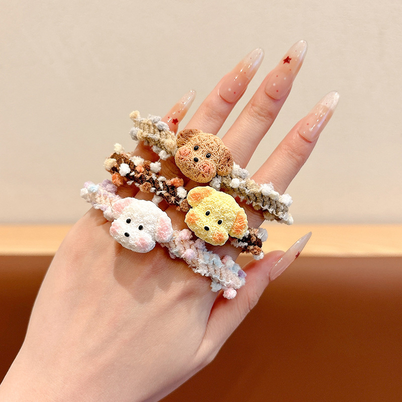 Nuevos perros de dibujos animados collar de cabello de color ins estudiantes chicas cola de caballo lindas cuerdas de cabeza pareja amigas joyas de cabello de doble propósito