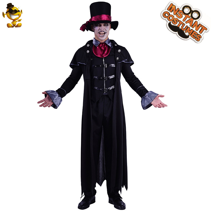 Halloween hombres adultos Steampunk evil vampiro con capucha traje Cosplay sangrienta ropa guapo