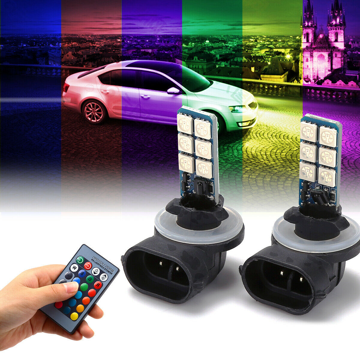 Lámpara de niebla LED RGB 881 5050RGB colorido control remoto luz de niebla delantera luz de motocicleta luz diurna