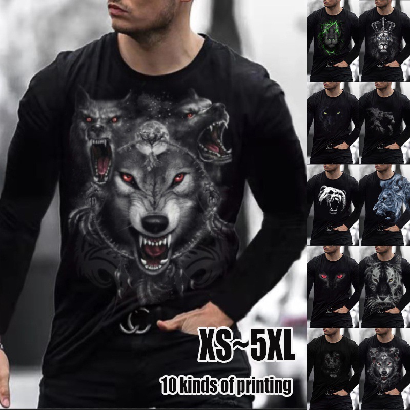 2022 Autumn new pattern Easy T-shirts Lionhead Digital printing leisure time Large man Long sleeve T-shirt series