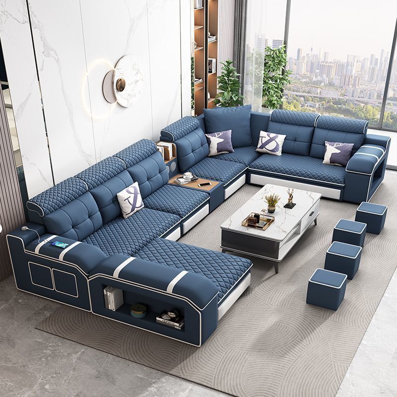 2025 New Cat Scratch Leather Technology Cloth Sofa Living Room Simple Large and Small Apartment Multifunctional Fabric Sofa U-Shaped Wood