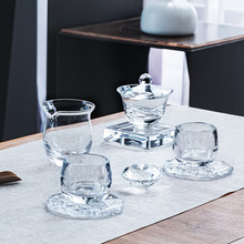 手工不墨盖碗组合简约耐热水晶玻璃茶具高档泡茶碗茶道器具套组