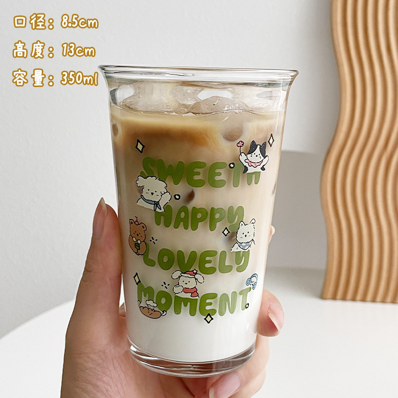 高颜値女性冷たいドリンクカップかわいい厚いガラスカップ学生コーヒーミルクカップ漫画ジュース飲料カップ|undefined
