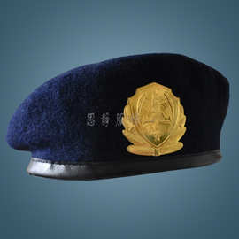 深蓝色羊毛酒店物业保安贝雷帽学生军训礼仪仪仗队阅兵贝雷帽
