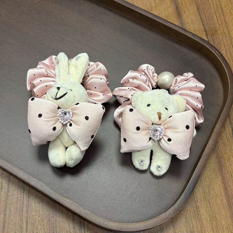 New cartoon cute pink polka dot scrunchie, creative and versatile bunny and puppy ponytail hair accessory New cartoon cute pink polka dot scrunchie, creative and versatile bunny and puppy ponytail hair accessory