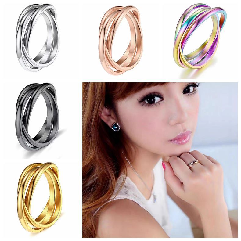 日韩流行 不锈钢三环戒指三生三世戒指环 欧美时尚钛钢情侣戒指女