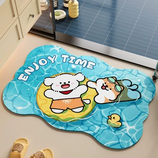 可爱卡通人鱼小汪硅藻泥地垫速干防滑吸水易打理浴室专用脚垫批发