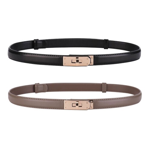 H-brand genuine leather slim waist belt for women with locking buckle, pull-type small belt for women, matching dresses, decorative cowhide belt, wholesale