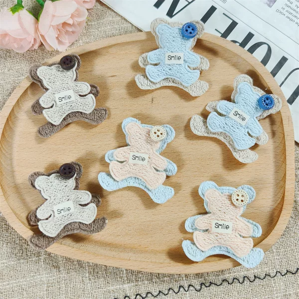 New knitted fabric cartoon double-layer color-blocked bear fabric patch accessory DIY hair accessory magic patch bangs patch accessory