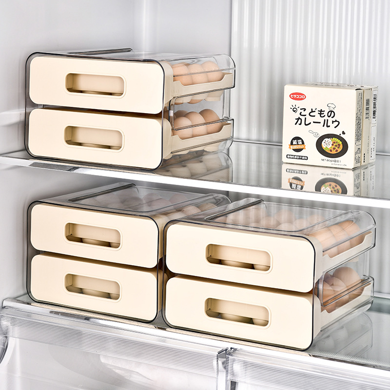 Caja de almacenamiento de huevos con cajón de doble capa para cocina, estante para huevos a prueba de caídas de grado alimenticio transparente especial para refrigerador doméstico