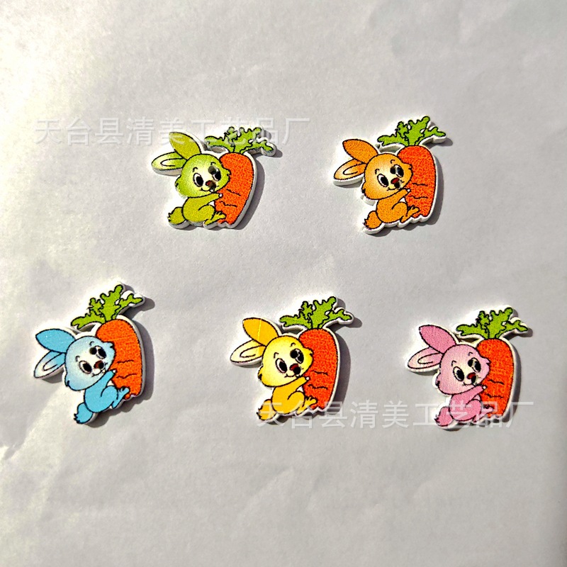 Conejo pintado/torre de hierro botones de madera ropa para niños accesorios de madera decorativos de bricolaje 50 piezas en un paquete