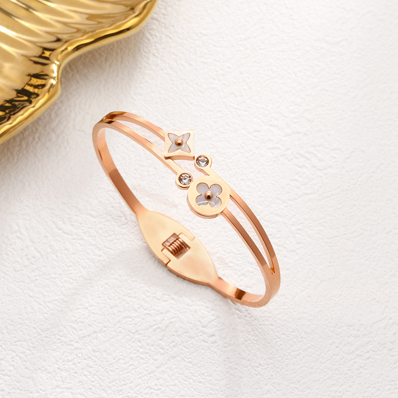 44 크로스 플라워 팔찌 로즈 골드