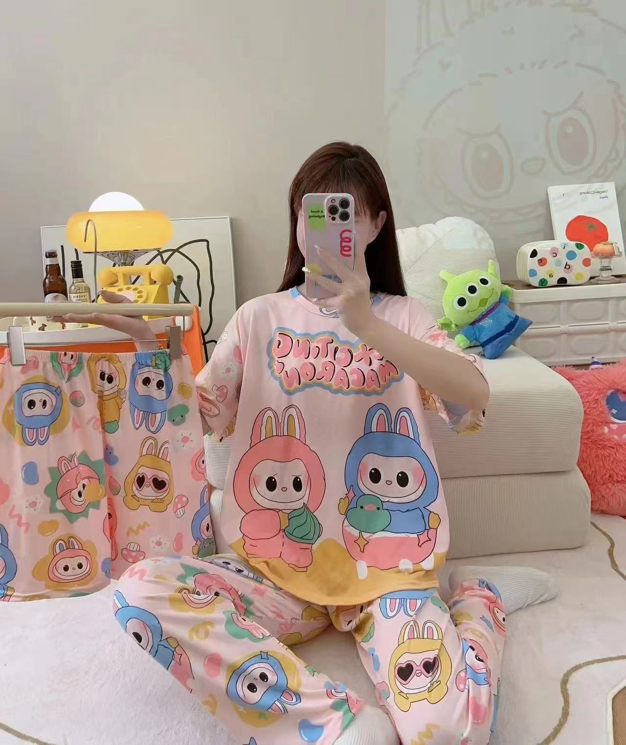 Pijamas transfronterizos de leche de verano pantalones de manga corta tres piezas de dibujos animados lindos ropa de hogar de comercio exterior de labu