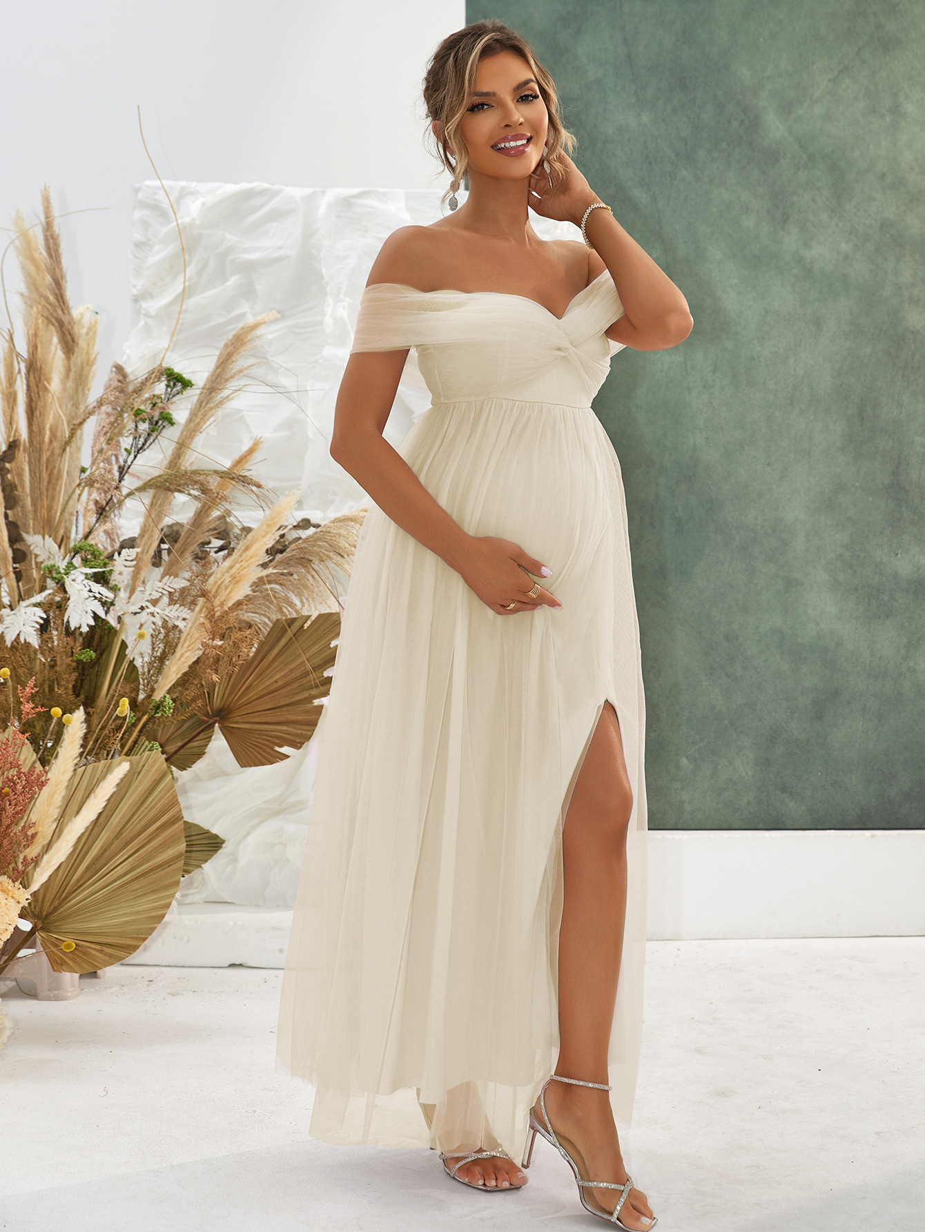 Robe de maternité sexy en mesh avec fente haute pour l été_voghion.com